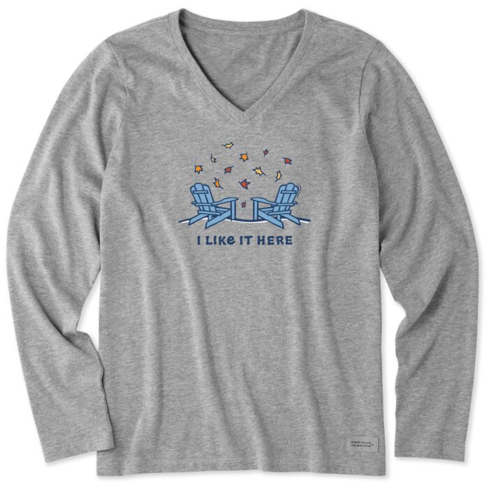Women's Adirondacks I Like it Here Fall Long Sleeve Crusher Vee