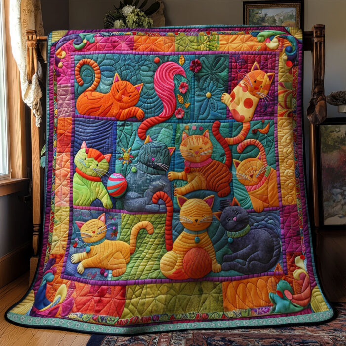 Cute Cats And Colorful Yarns XR2507001CL Quilt - Image 5