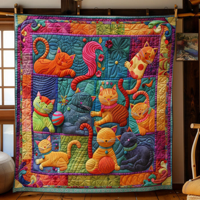 Cute Cats And Colorful Yarns XR2507001CL Quilt - Image 4