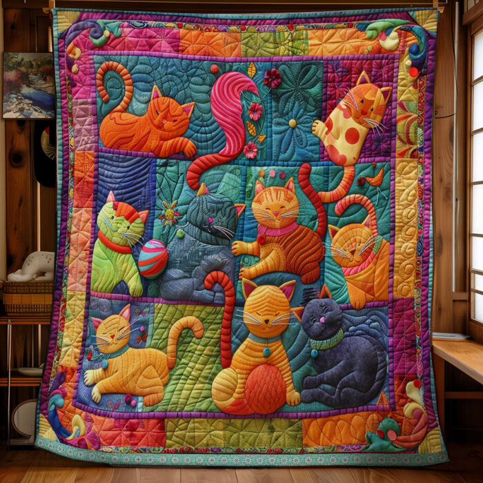Cute Cats And Colorful Yarns XR2507001CL Quilt - Image 3