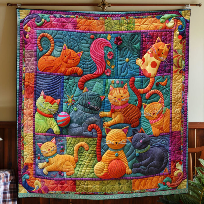 Cute Cats And Colorful Yarns XR2507001CL Quilt - Image 2