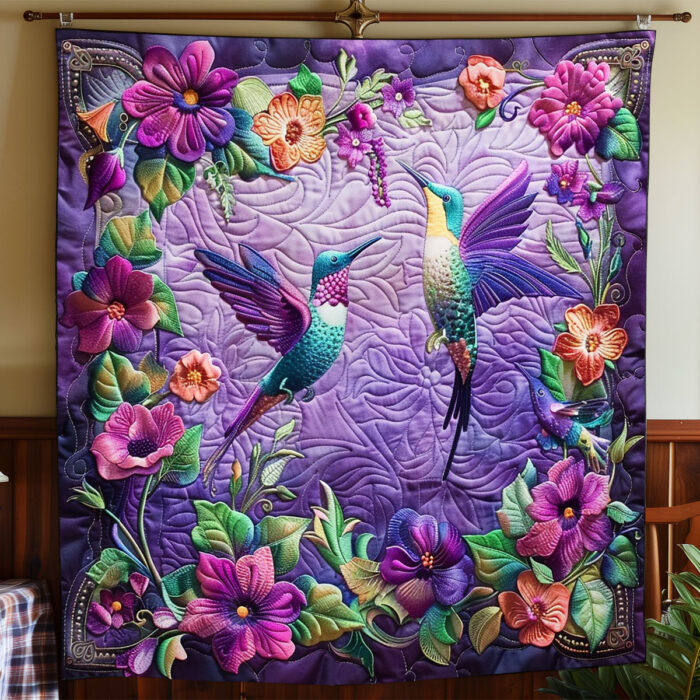 Hummingbirds Purple WO1508034CL Quilt - Image 2